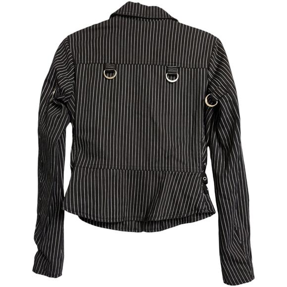 Tripp NYC Black White Striped Asymmetrical Zip Biker Jacket Moto Size M - Picture 4 of 9
